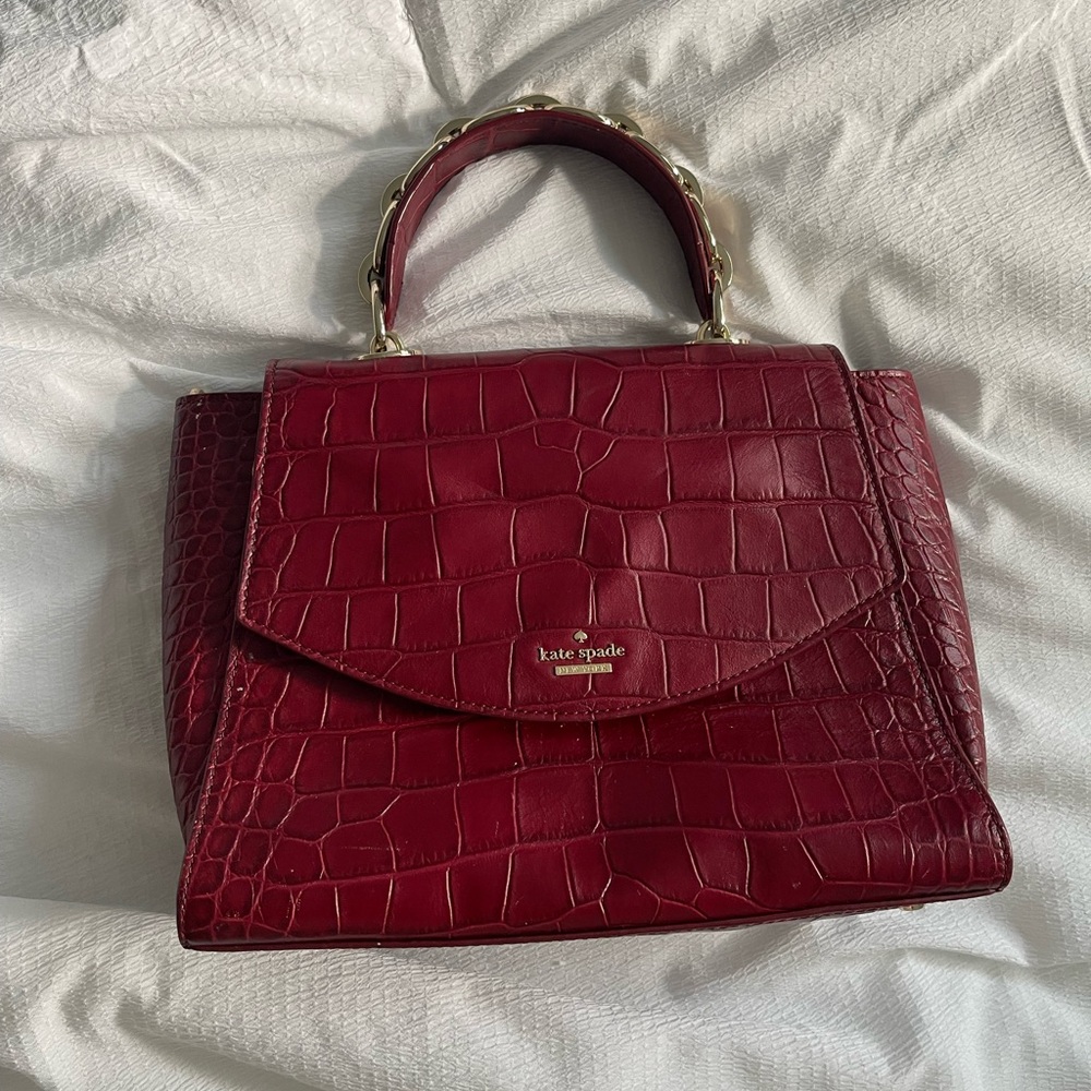 Kate Spade Red Croc-Embossed Satchel
